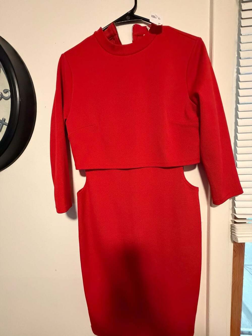 Forever 21 Red Long Sleeve Cutout Bodycon Midi Dress Size L